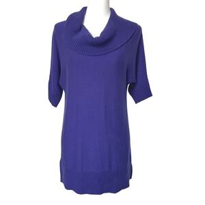 CHICO'S 0 Women's Small Purple Cowl Neck 3/4 Sleeve Knit Sweater Long Tunic Top